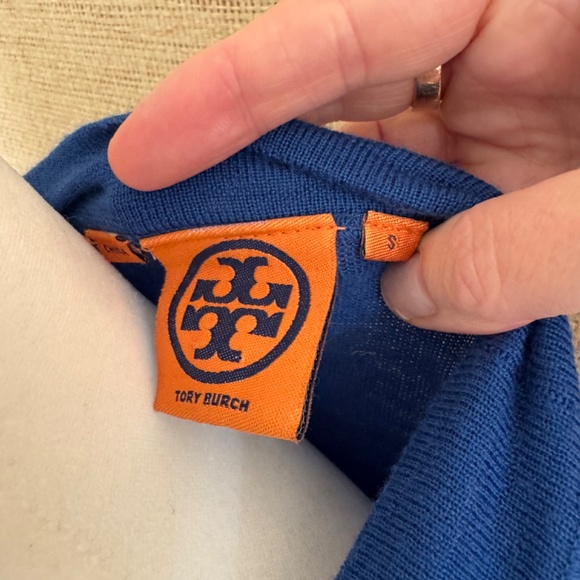 Tory Burch Blue 100% Merino Wool V-Neck Cardigan Sz S - Picture 4 of 5